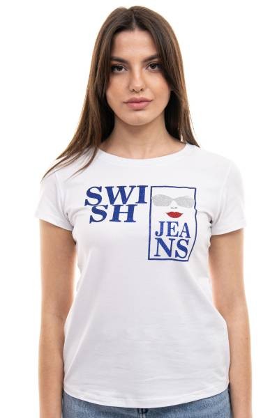 Swish Jeans Glitter Print T-shirt - White