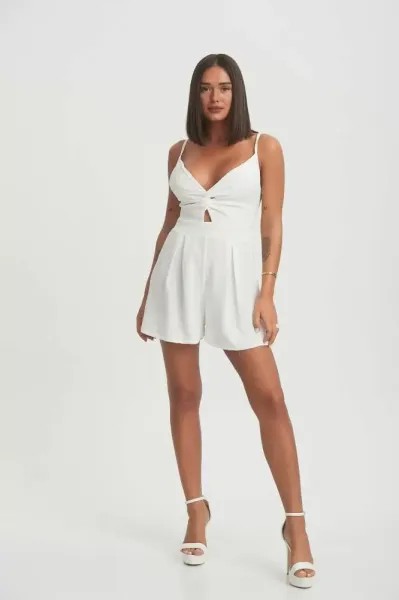 Front Knot Playsuit - White