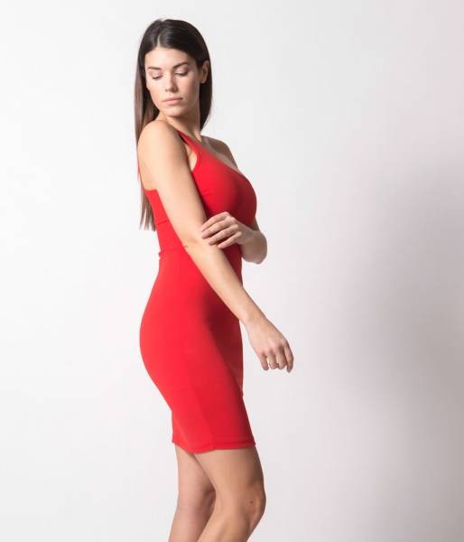 One Shoulder Mini Dress - Red