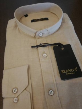 Mao Collar Linen Shirt - Beige
