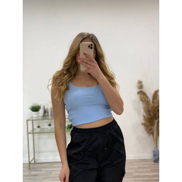 Crop Top with Open Back - Sky Blue