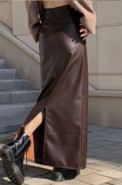 Eco Leather Skirt - Brown