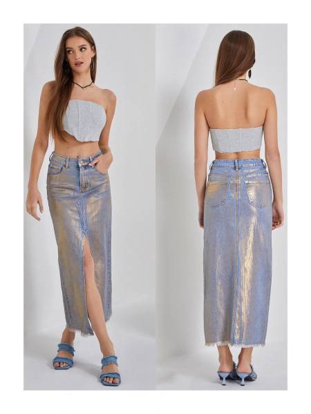 Gold Metallic Effect Skirt - Blue