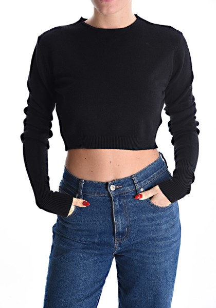 Cropped Knit Top - Black
