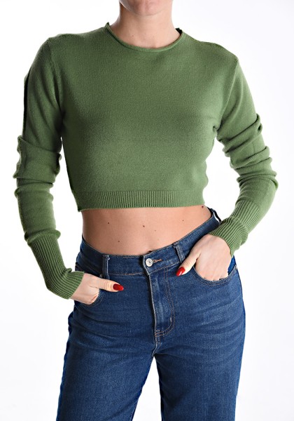 Cropped Knit Top - Green