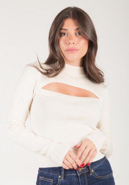 Cut Out Turtleneck Top - White