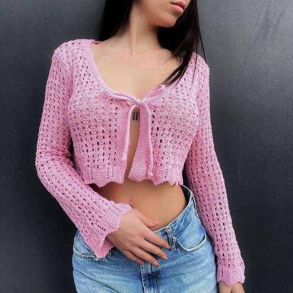 Front Tie Knitted Top - Pink