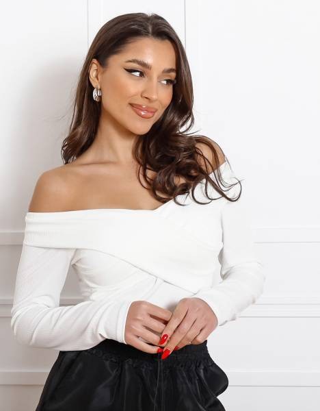 Cropped Cold Shoulder Top - White