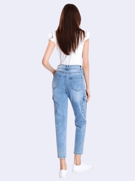 Cropped Cargo Jeans - Blue