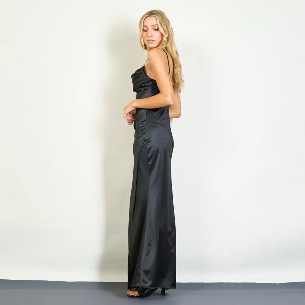 Corset Long Dress with Side Slit - Black