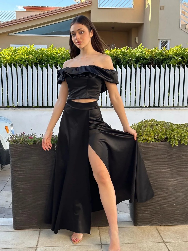 Elegant Maxi Satin Skirt - Black
