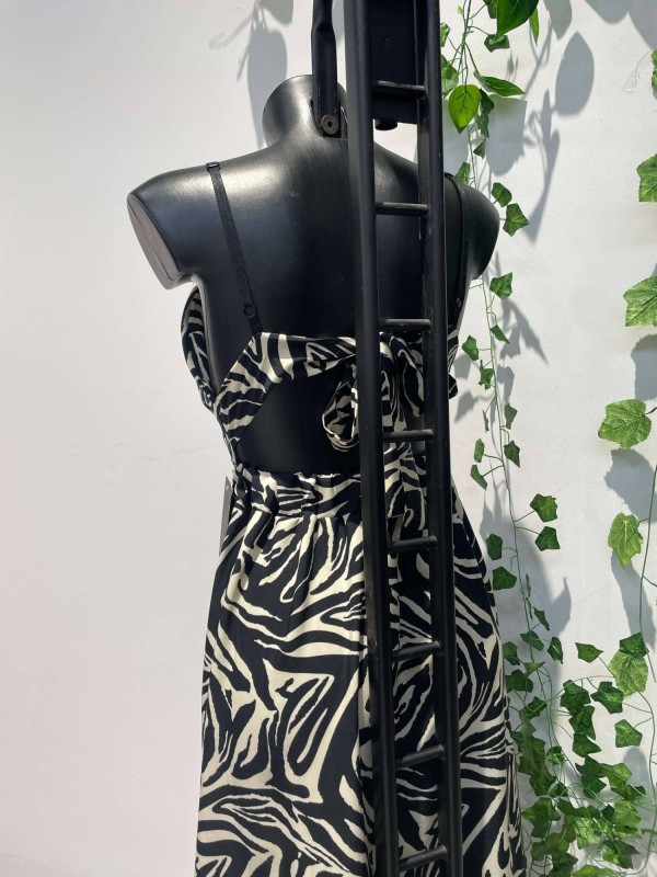Back Tie Printed Maxi Dress - Zebra
