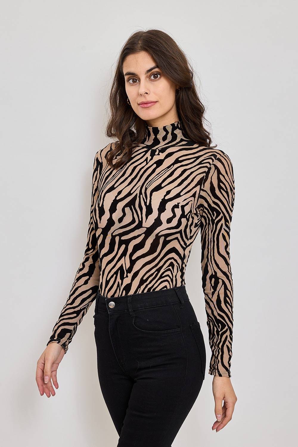 Animal Print Bodysuit - Beige