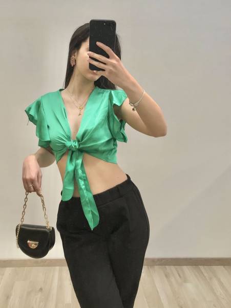 Front Tie Crop Top - Green