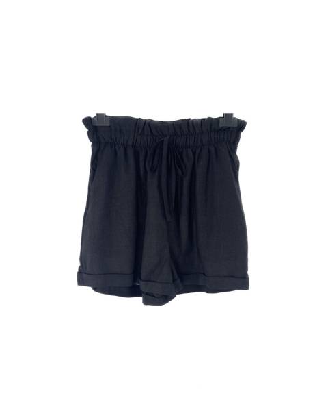 Linen Drawstring Shorts - Black