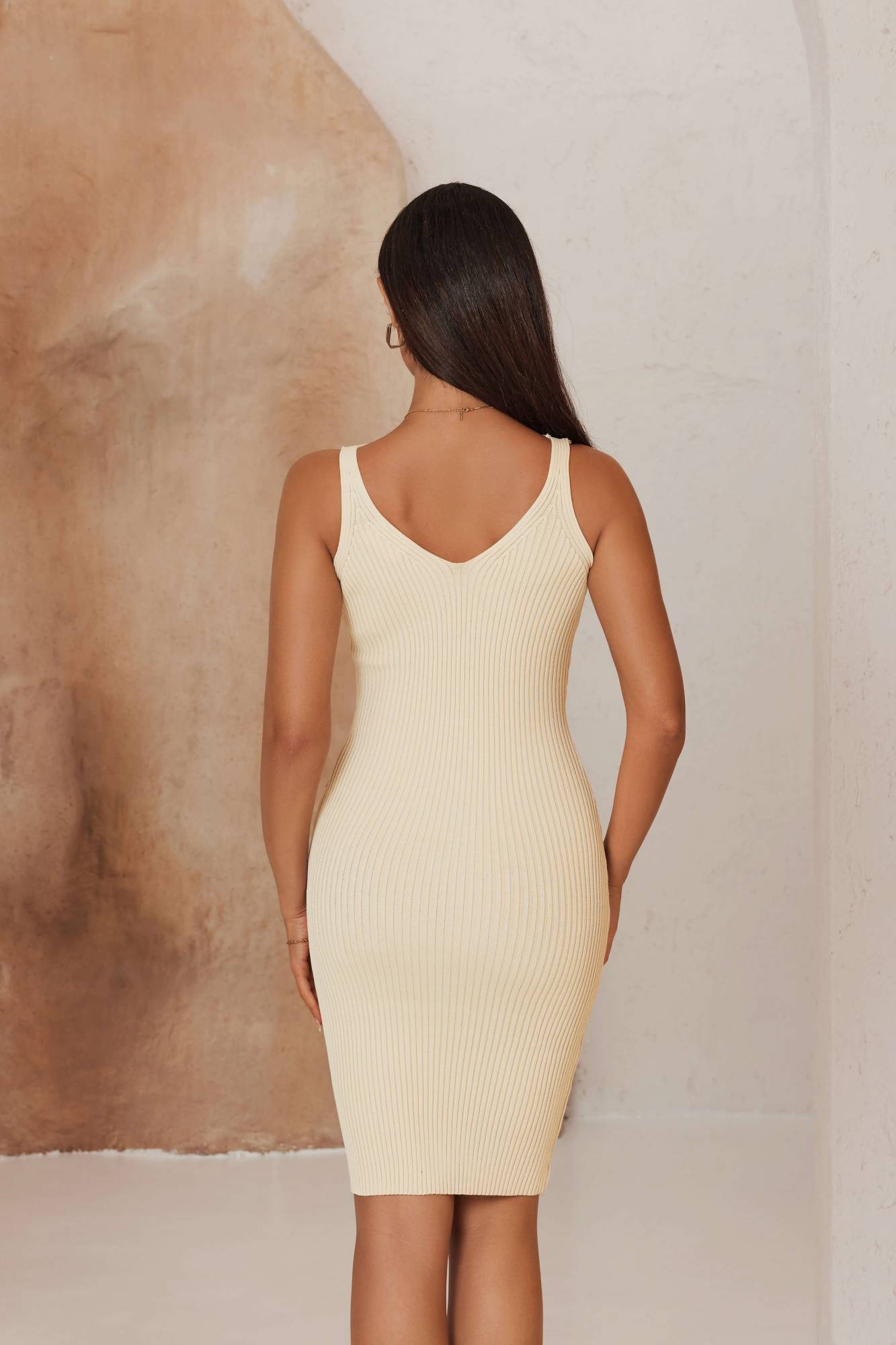 Mini Ribbed Dress - Beige