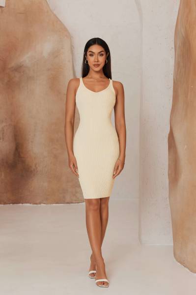 Mini Ribbed Dress - Beige