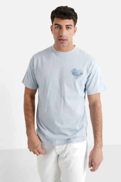 Sixth June Embroidered Heart Logo T-shirt - Sky Blue
