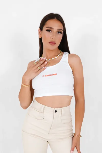 Sixth June Logo Crop Top - White