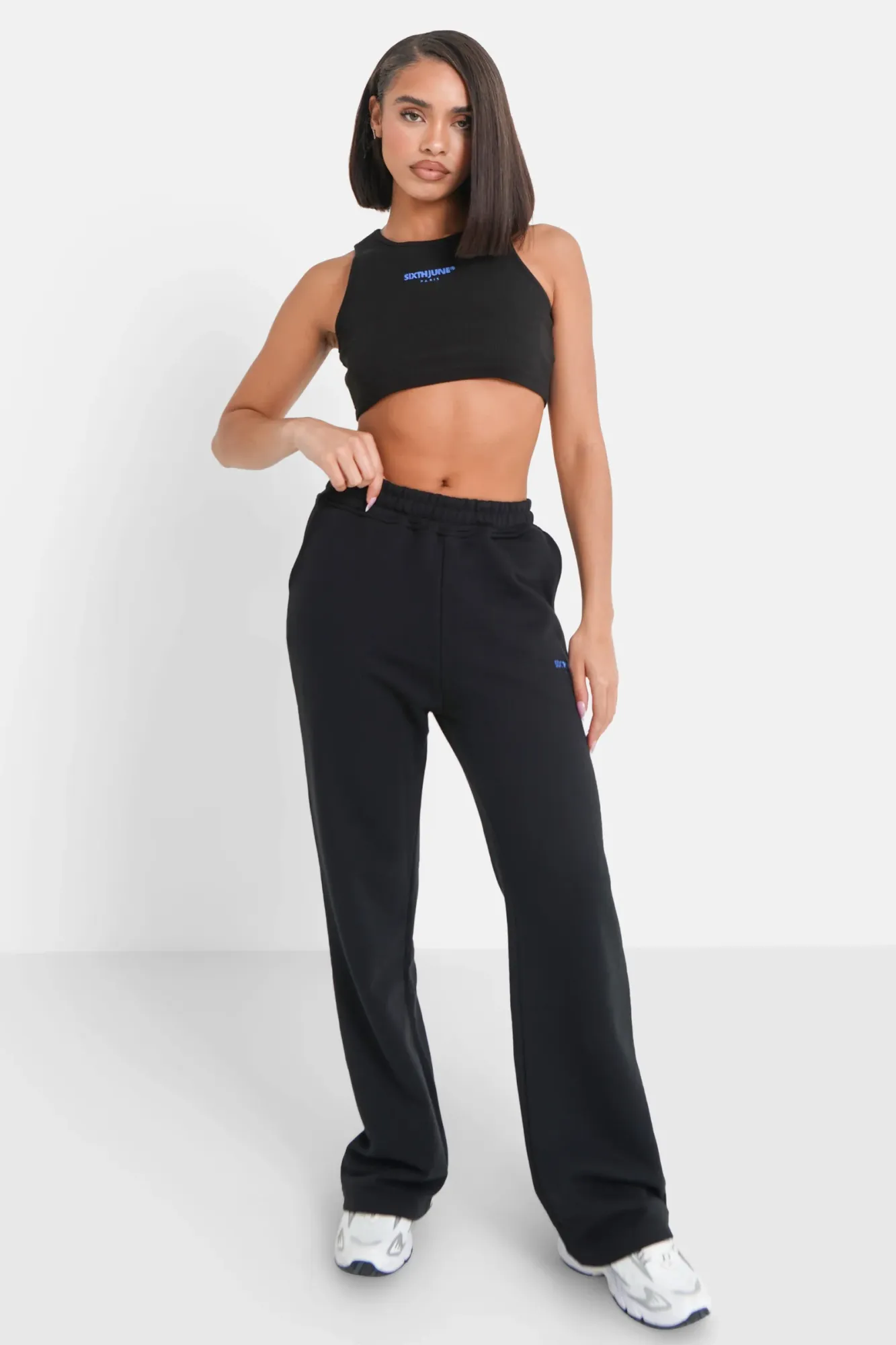 Sixth June Embroidered Logo Cropped Top - Black