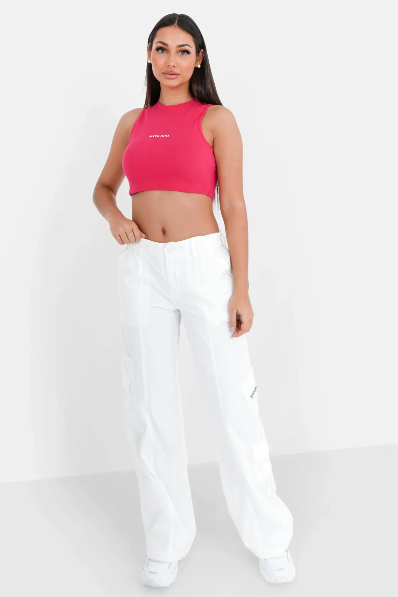 Sixth June Logo Cropped Top - Fuchsia