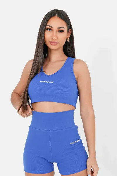 Sixth June V-neck Logo Cropped Top - Royal Blue