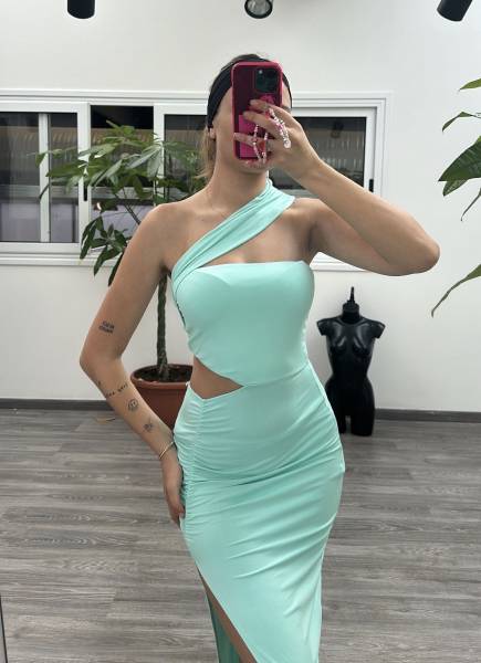 One Shoulder Cut Out Maxi Dress - Mint