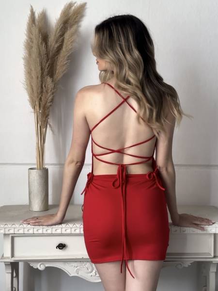 Open Back Mini Dress - Red