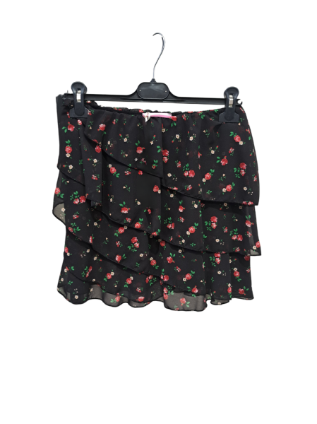 Frilled Printed Mini Skirt - Black
