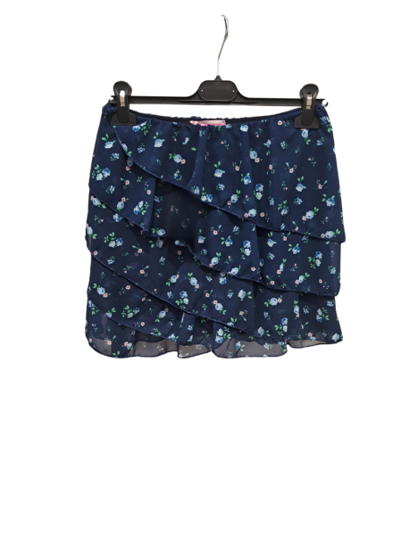 Frilled Printed Mini Skirt - Blue