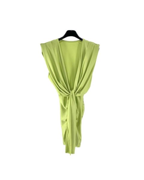 Deep Neckline Ruched Short Dress - Lime