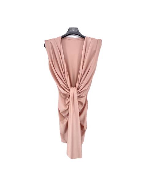 Deep Neckline Ruched Short Dress - Pink