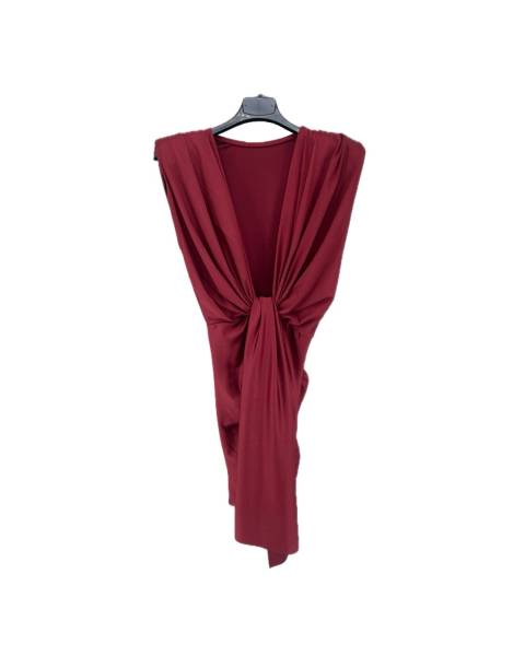 Deep Neckline Ruched Short Dress - Red