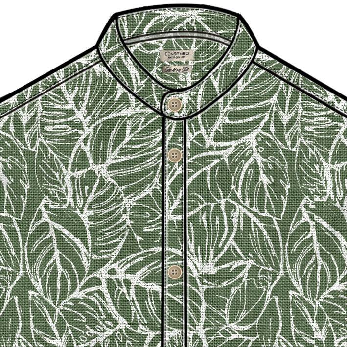 Mao Collar Printed Shirt - Green