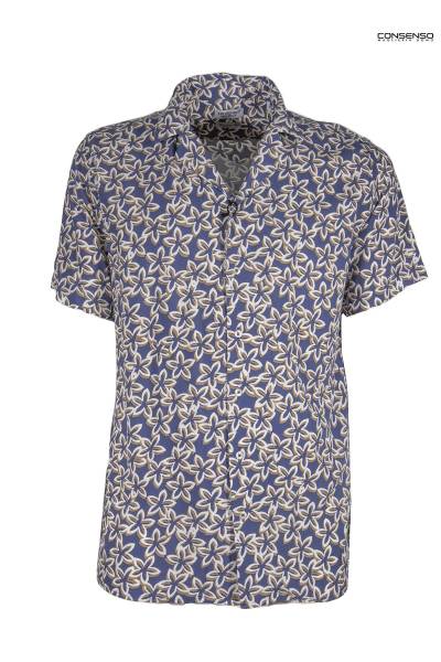 Printed Viscose Shirt - Blue