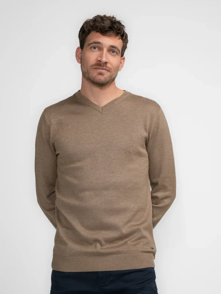 Petrol Fine-knit V-neck Sweater Atka - Beige