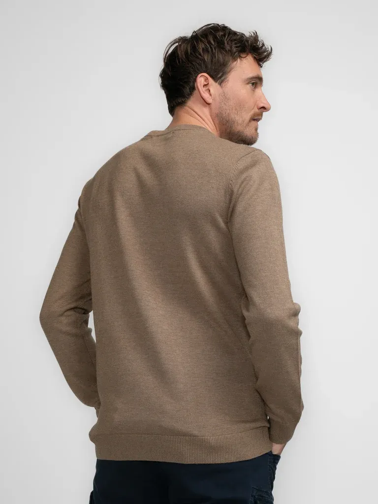 Petrol Fine-knit V-neck Sweater Atka - Beige