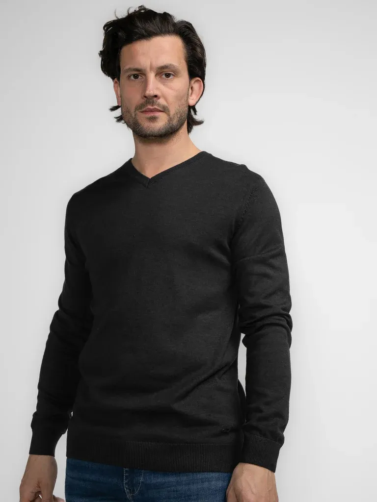 Petrol Fine-knit V-neck Sweater Atka - Black