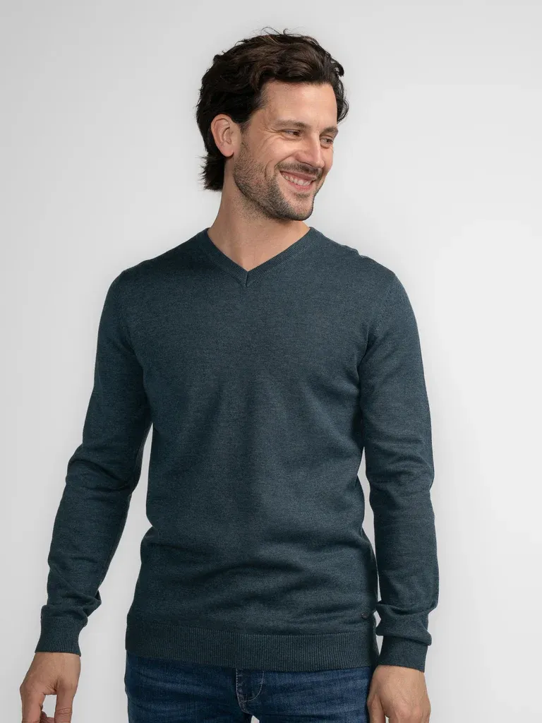 Petrol Fine-knit V-neck Sweater Atka - Petrol