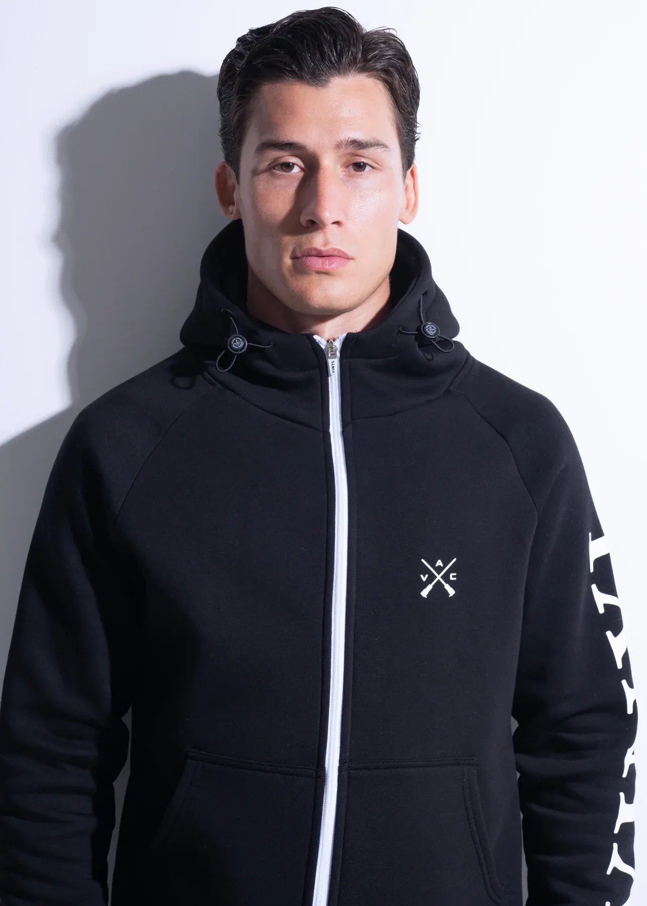 Vinyl Zip Through Hoodie - Black