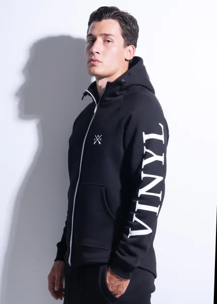 Vinyl Zip Through Hoodie - Black