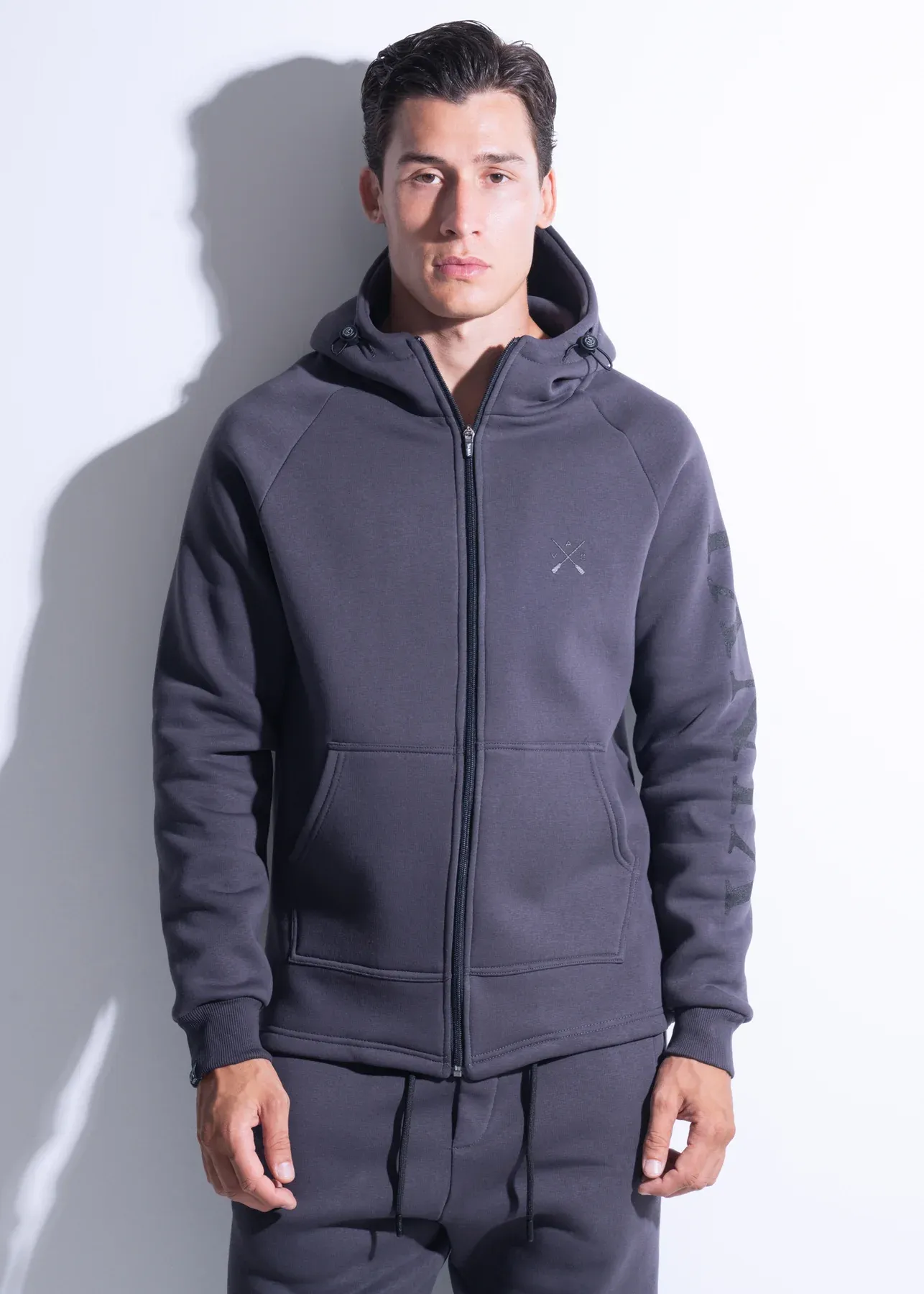Vinyl Zip Through Hoodie - Grey