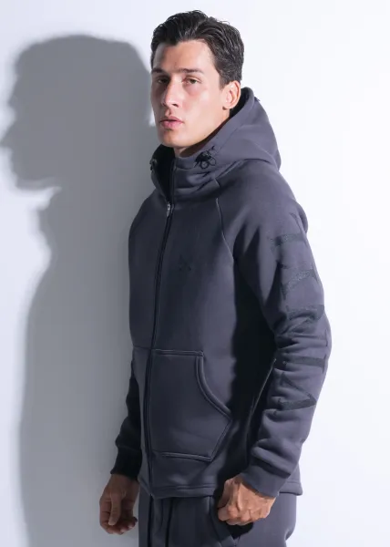 Vinyl Zip Through Hoodie - Grey