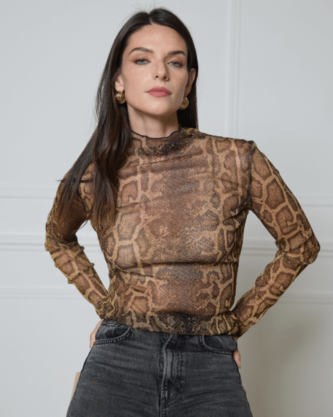 Python Print Blouse - Gold