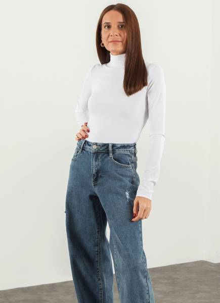 Long Sleeve Turtle Neck Bodysuit - White