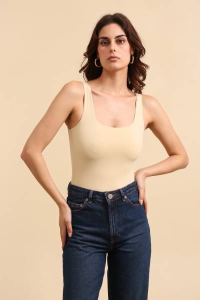 Square Neck Bodysuit - Beige