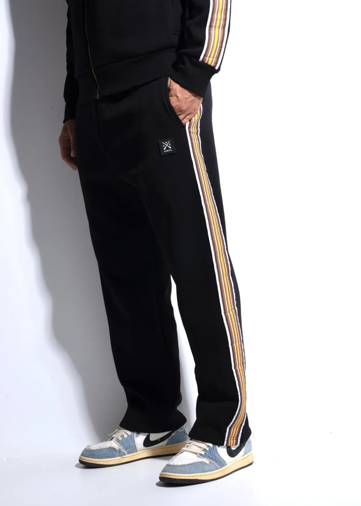 Vinyl Striped Tape Sweatpants - Black