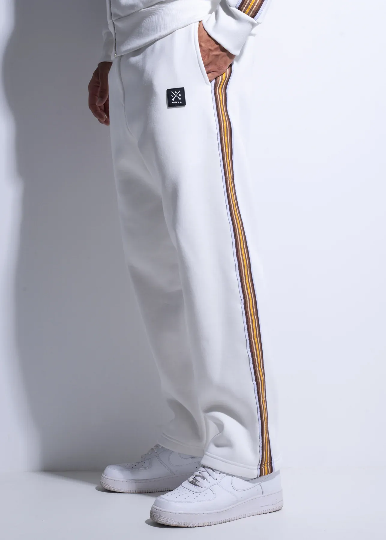 Vinyl Striped Tape Sweatpants - White