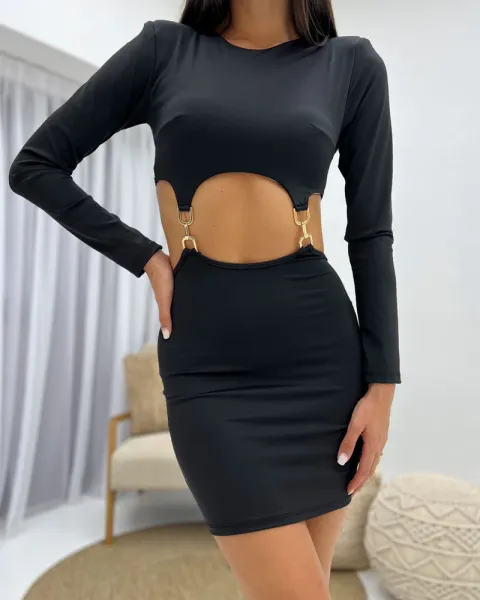 Cut Out Mini Dress - Black
