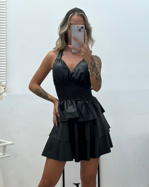 Eco Leather Mini Dress - Black